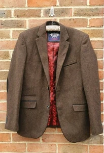 Lambretta Herren Braun Tweed Smart Casual Blazer mit Ellenbogen Patches Gr. 38Uk - Bild 1 von 6