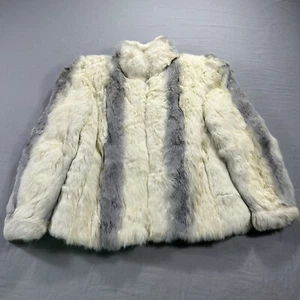 VINTAGE Sergio Valente Coat Womens Large Striped Rabbit Fur Lined Jacket - Picture 1 of 12