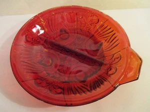 VINTAGE ~ RUBY FLASH? ROUND DIVIDED RELISH DISH WITH SIDE HANDLE - Bild 1 von 6