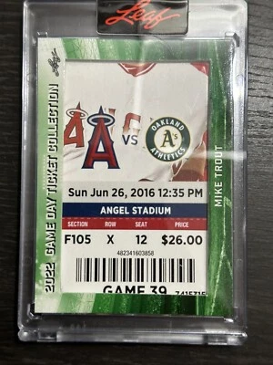 2022 Leaf Baseball Game Day Ticket - Mike Trout -Oakland vs Angels 06/26/2016 - Image 1 of 2