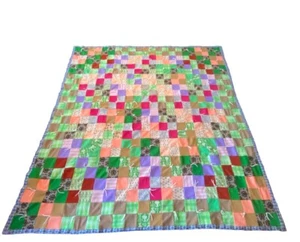 Vtg Granny Square Patchwork Teddy Bear Quilt Hand Made Cottage Core Hippie Retro - Picture 1 of 11