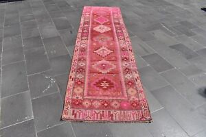 Turkish area rug, Handmade wool rug, Vintage bedroom rug, 2.9 x 10.5 ft RA4146