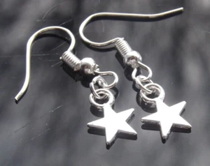 Silver Star Dangle Drop Earrings for Pierced Ears - Picture 1 of 2