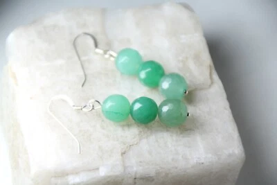 Pendientes de piedras preciosas naturales bola facetada verde aventurina de 8 mm plata de ley .925 Foto 1 de 4