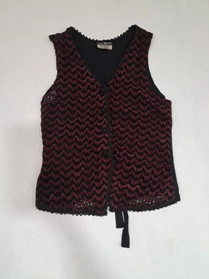 Chaleco tejido de colección años 90 para mujer caprichoso rojo negro envoltura EE. UU. S/M lazo trasero cuello en V  Foto 1 de 4