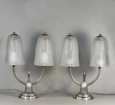 GEORGES LELEU : FRENCH 1930 ART DECO TABLE LAMP a pair      .... muller daum era - Photo 1/4