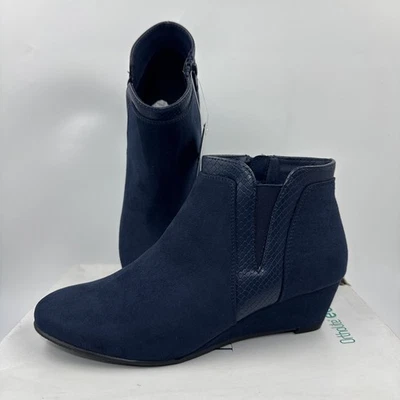 Croft & Barrow Boots Womens 7.5 Ocelote Ankle Ortholite Booties Blue Suede Wedge Foto 1 de 4