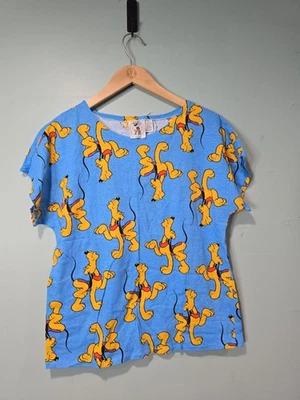 Disney Mickey Co Pluto Graphic Print Retro 90's Boxy Scoop Neck T Shirt Size L - Image 1 of 2
