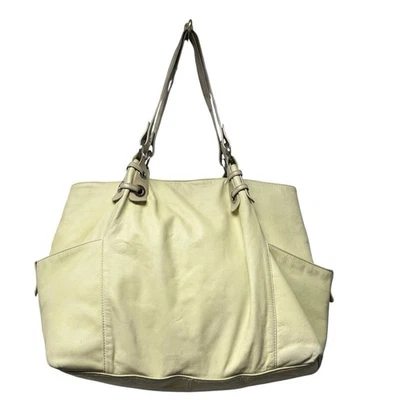 Kenneth Cole Leather Pale Yellow Shoulder Hobo Tote Bag with Flaws Snap Closure - Image 1 of 4