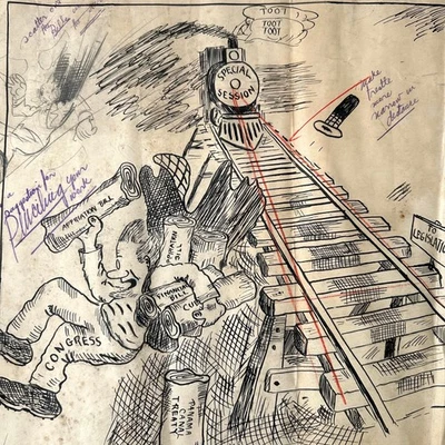 Boceto artístico original de dibujos animados políticos de los años 20 Francis La Cava WL Evans School 1925 Foto 1 de 4