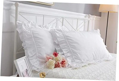 Fundas de almohada redondas con volantes blancos, King Size, algodón puro, 50,8 x 91,4 cm, 2  Foto 1 de 4