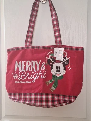 Bolso de Mano Disney World Feliz y Brillante Mickey Mouse Rojo Lona a Cuadros Navidad Nuevo con Etiquetas Foto 1 de 4