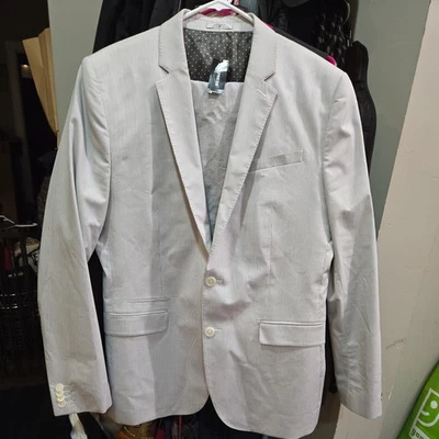 Express Men Suit Striped Light Gray/White 42R Photographer Slim Fit pants 33/32 - Image 1 of 4