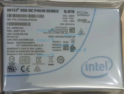 P4510 8TB Intel SSD Series DC NVME U.2 2.5" SSDPE2KX080T8 Solid State Drive - Image 1 of 3