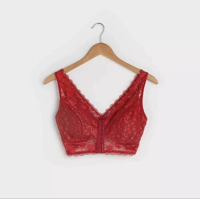 Sujetador superpuesto de encaje con cierre frontal rojo Avon talla 12-14 Foto 1 de 4