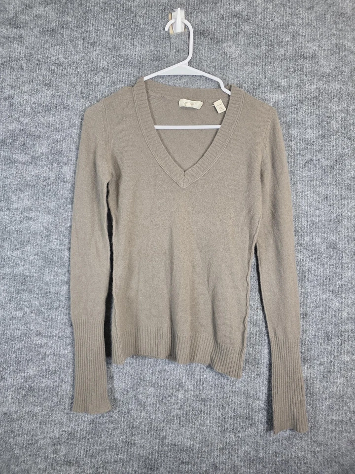 Suéter Inhabit Mujer Pequeño Taupe 100% Cachemira Cuello en V Acanalado Pullover Tejido Foto 1 de 4
