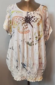 CJ Banks Colorful Studded Crinkle Shirt Women Size 1X Chest 48 Cinched 224-35708 - Picture 1 of 7