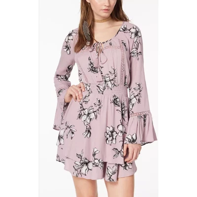 American Rag Juniors' Printed Crochet-Trimmed Peasant Dress Boho Purple - Image 1 of 4