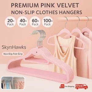 Perchas de terciopelo rosa de alta calidad antideslizantes de tela de fieltro en 20/40/60/80/100 - Imagen 1 de 2