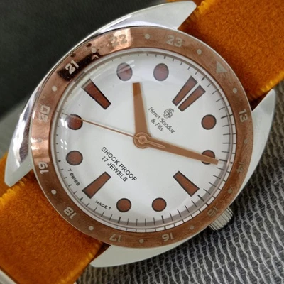 RELOJ BLANCO RESTAURADO VINTAGE HENRI SANDOZ CUERDA MANUAL PARA HOMBRE a2126-A Foto 1 de 4