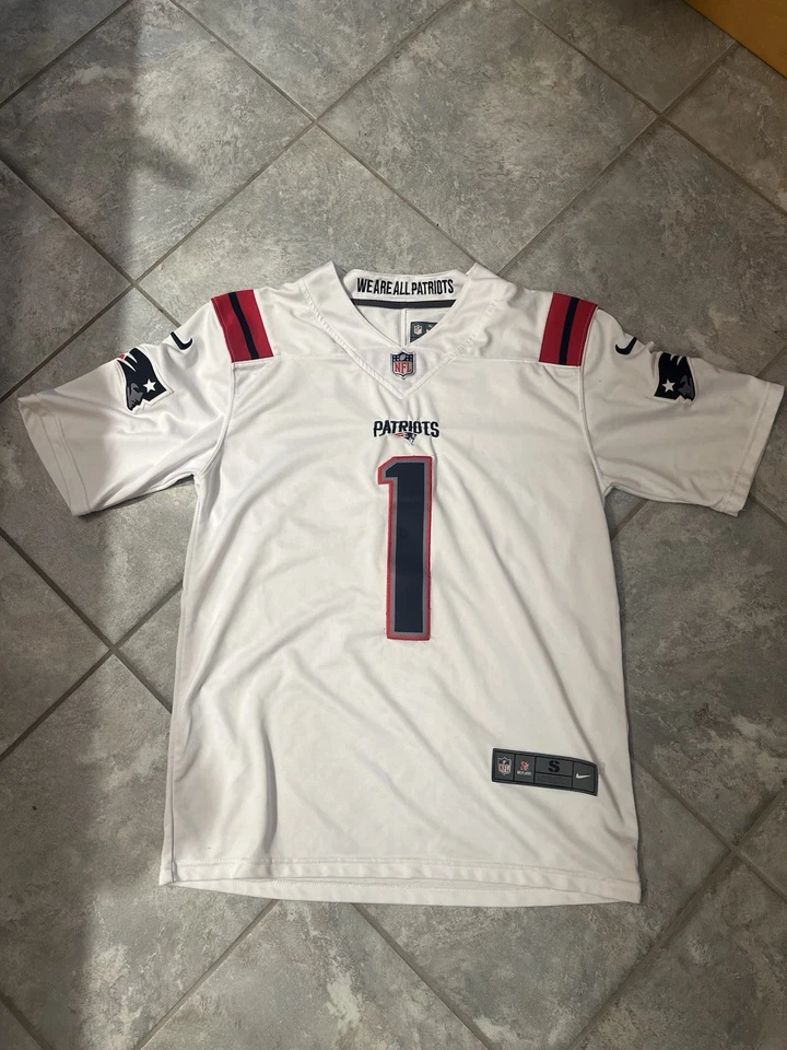 Camiseta deportiva Nike bordada NE Patriots Cam Newton #1 NFL On Field visitante para hombre S Foto 1 de 4