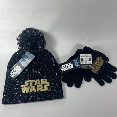 Gorro y mitones negros Star Wars para niños niñas Disney Foto 1 de 4
