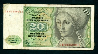GERMANY 1970 20 DEUTCHE MARK PICK# 32a BANKNOTE AS SHOWN - Image 1 of 2