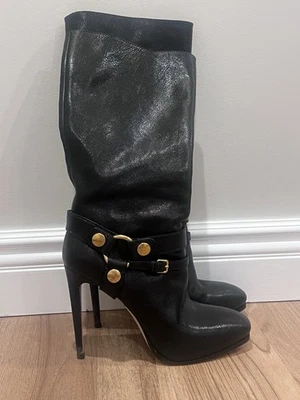 Botas de motociclista MIU MIU pretas sexy salto alto botas tamanho 39, EUA 9 - Imagem 1 de 4