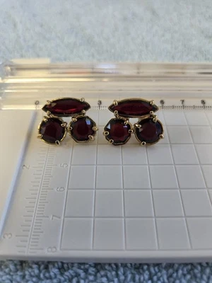 Kate Spade Red Rhinestones Cluster Geometric Gold Tone Stud Pierced Earrings - Image 1 of 4