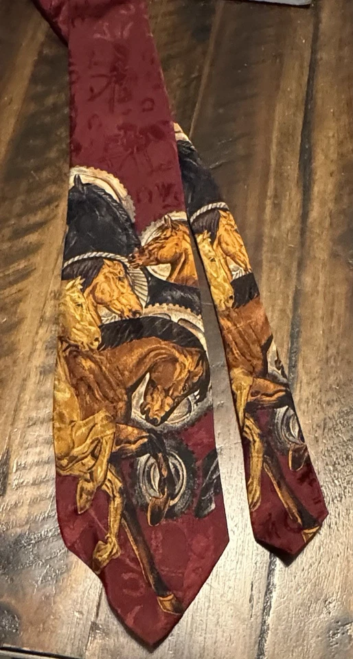 Corbata vintage Polo Ralph Lauren tema occidental 100 % seda hecha a mano detallada Foto 1 de 3