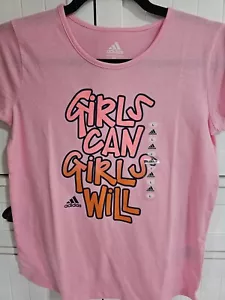Girls Kids Youth Adidas T-Shirt NEW Short Sleeve Pink Large 14 - Picture 1 of 1