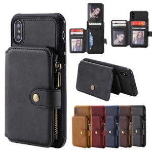 Leather Zipper Wallet Credit Card Holder Case Cover For iPhone 13 Pro Max 11 8 7 - Picture 1 of 50
