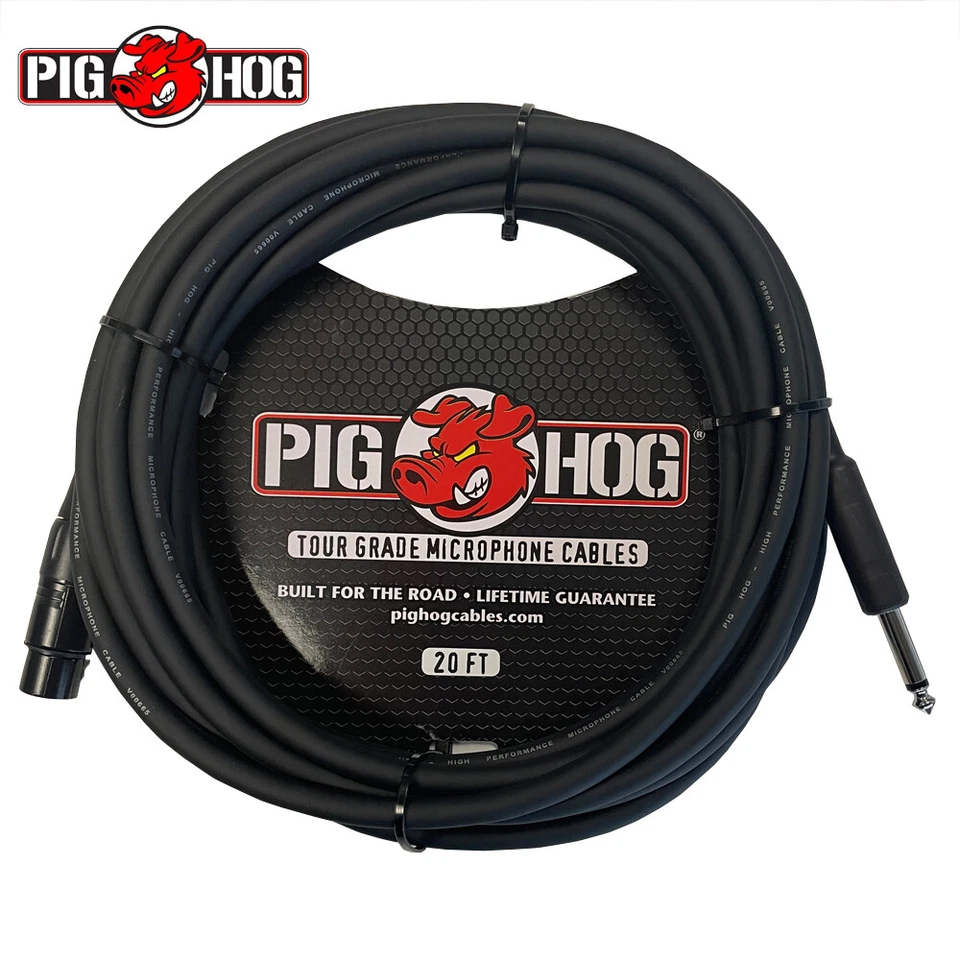 PIGHOG Pig Hog PHM20Z 20FT XLR-F to 1/4" Mono Plug HI-Z Microphone Cable Black