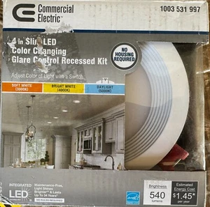 Commercial Electric 4 in Slim LED Color Changing Recessed Light Kit White Round - Picture 1 of 6