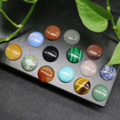 12pcs Natural Stone Mixed Round CAB CABOCHON Beads 20mm for DIY Jewelry Making - Image 1 of 4