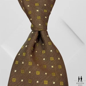 Ermenegildo Zegna Mens Neck Tie Squared Jacquard Heavy Silk Brown 59 x3.3/4 - Picture 1 of 6