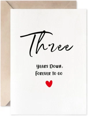 Cartão de terceiro aniversário, três anos para sempre, romântico 3Rd namorados - Imagem 1 de 4