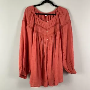 Old Navy Top Womens Size 4X Coral Long Sleeve Boho Peasant Cottagecore - Picture 1 of 11