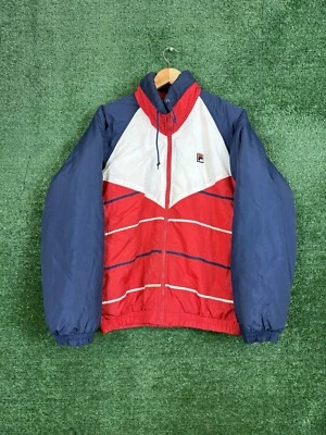 Chaqueta Fila De Colección Para Hombres M Azul Cremallera Completa Capucha Puffer Exterior Colorblocked Foto 1 de 4