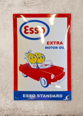 Plaque émaillée ESSO extra motor oil enamel sign - Photo 1/3