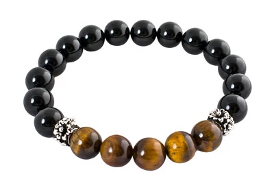 Bracciale Uomo Donna Braccialetto con Elastico Pietre dure Occhio di tigre Perle - Immagine 1 di 4