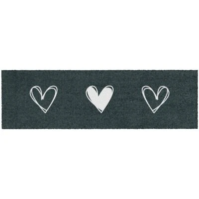 MOCAVI Mat Fußmatte waschbar innen 30x100 cm Herzen anthrazit - Bild 1 von 4