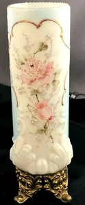 Antiguo Jarrón Brote Arte Cresta Onda Rosas Esmaltadas Decoración Pies Dorados - Imagen 1 de 4