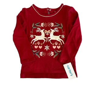 First Impression NWT Toddler Girl Size 2T Red Christmas Reindeer Long Sleeve Top - Picture 1 of 3