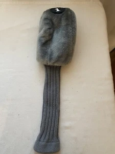 Vintage #1 Golf Club Head Cover Driver Fuzzy Plush Grey Knit Sock - Picture 1 of 5