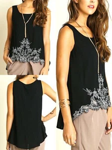 Umgee Top Size S White Cottage Floral Fairy Black Embroidered Whimsigoth Womens - Picture 1 of 4