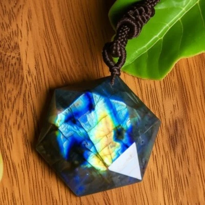 Collar amuleto curativo cristal colgante hexágono labradorita natural mujer hombre Foto 1 de 4