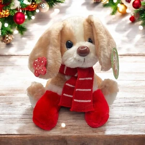 Christmas Russ Berrie Plush Puppy Dog Bootsie Red Scarf Korea Original Tags - Picture 1 of 15