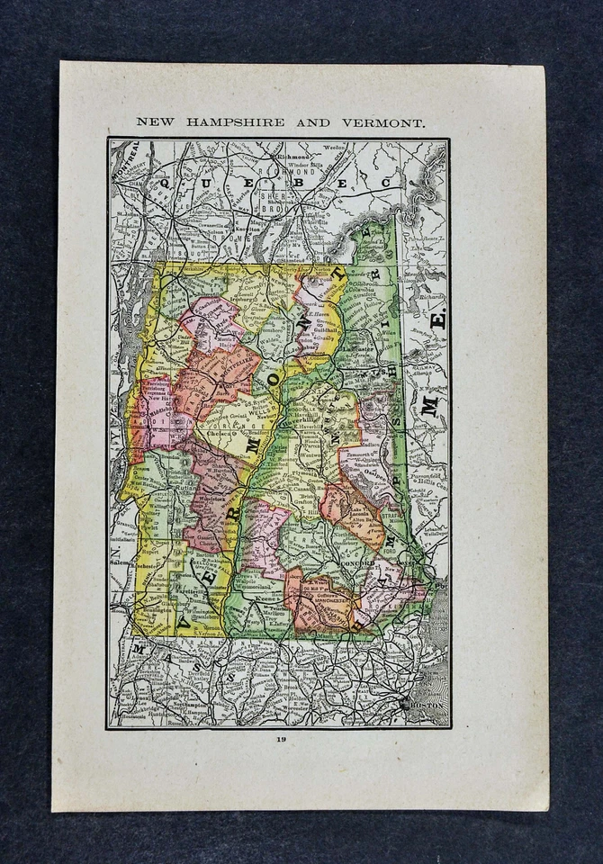 Mapa McNally 1885 - Vermont New Hampshire Concord Montpelier Mt. Washington Foto 1 de 1