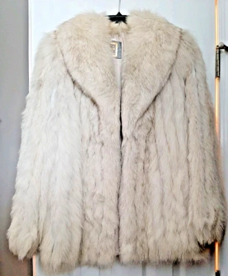 Abrigo de piel de lujo Saga azul zorro vintage de segunda mano para damas chaqueta de cadera L XL Foto 1 de 4